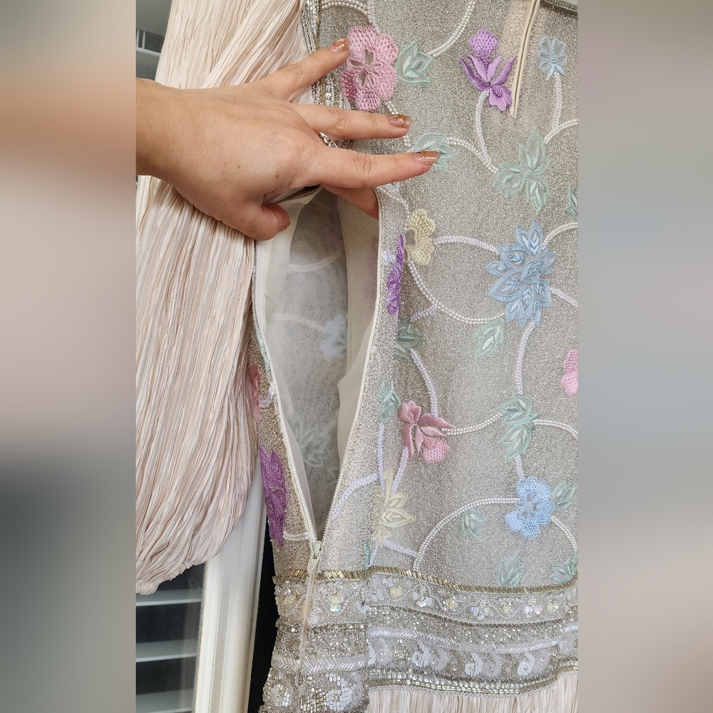 Mary Mcfadden Elegant Floral Embroidered Sequined Dress Sz 8 - Picture 15 of 16